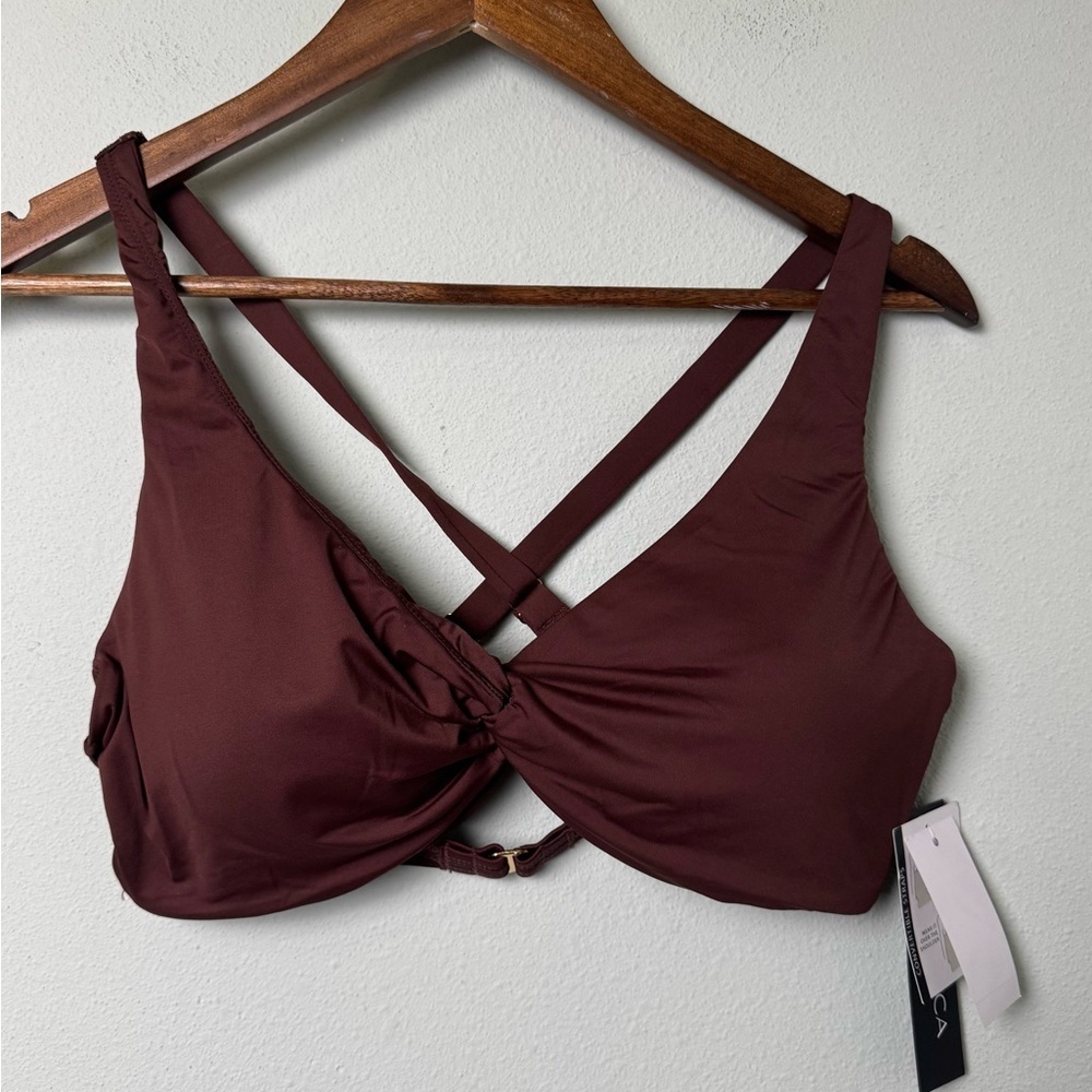 La‎ Blanca Island Goddess Twist Underwire Bikini Top Java Brown Size 14 NEW - Picture 3 of 9